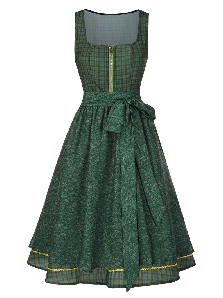 [Pre-Sale] 2PCS 1950s Oktoberfest Crop Top & Plaids Floral Dress With Apron