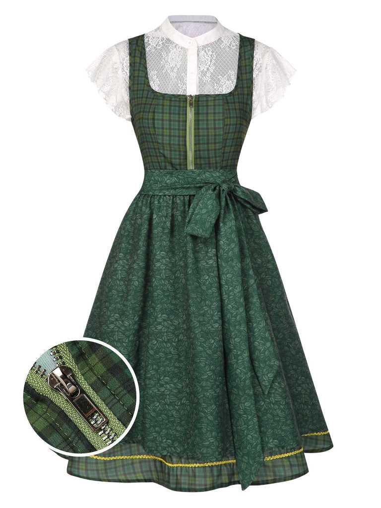 [Pre-Sale] 2PCS 1950s Oktoberfest Crop Top & Plaids Floral Dress With Apron
