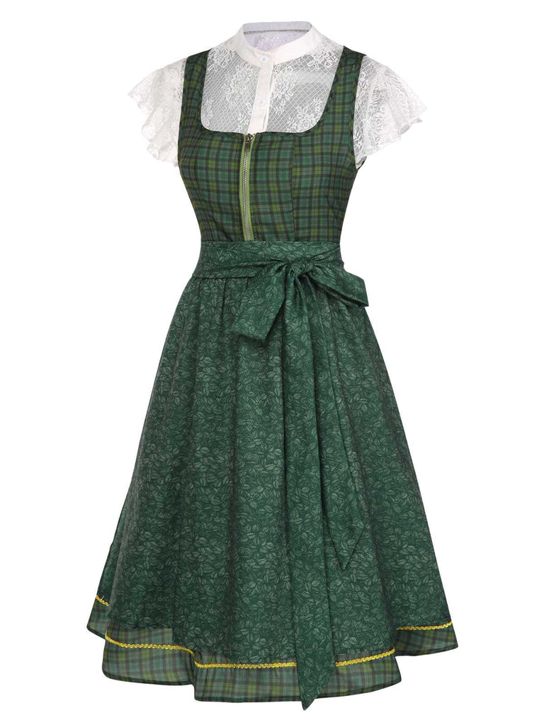 [Pre-Sale] 2PCS 1950s Oktoberfest Crop Top & Plaids Floral Dress With Apron