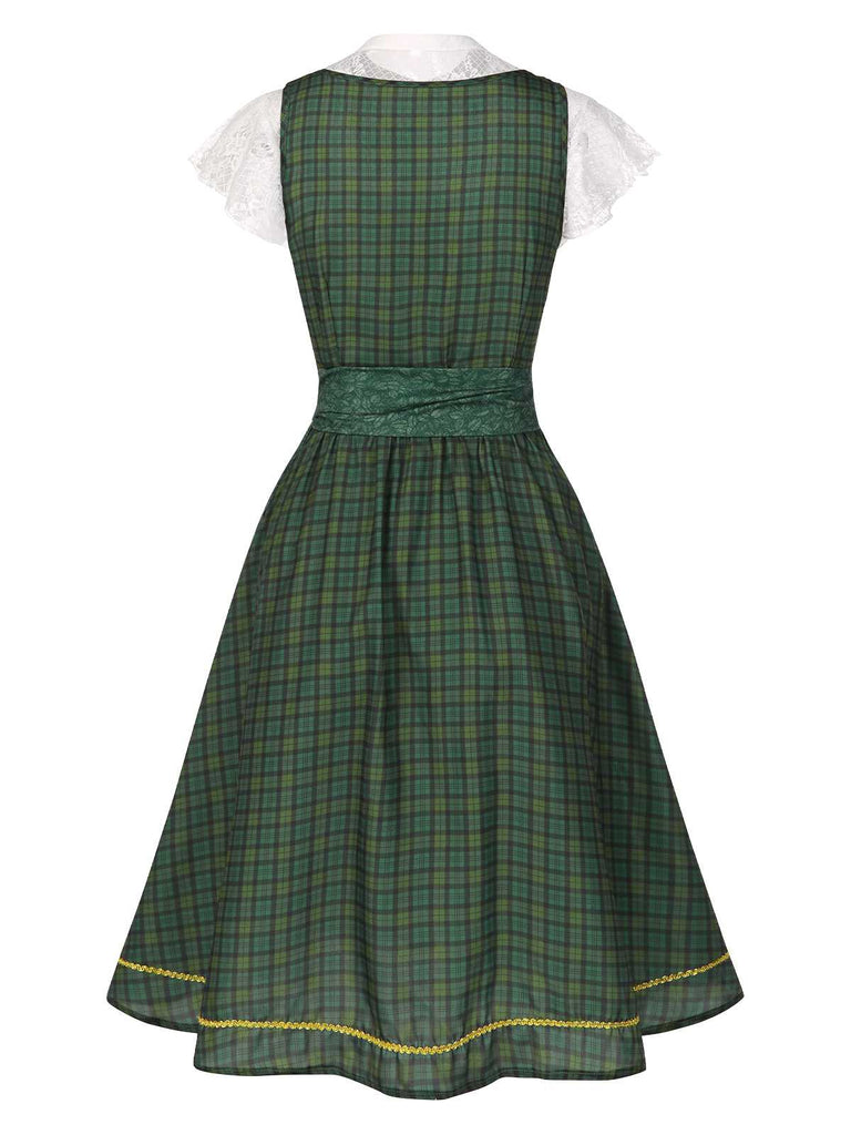 [Pre-Sale] 2PCS 1950s Oktoberfest Crop Top & Plaids Floral Dress With Apron