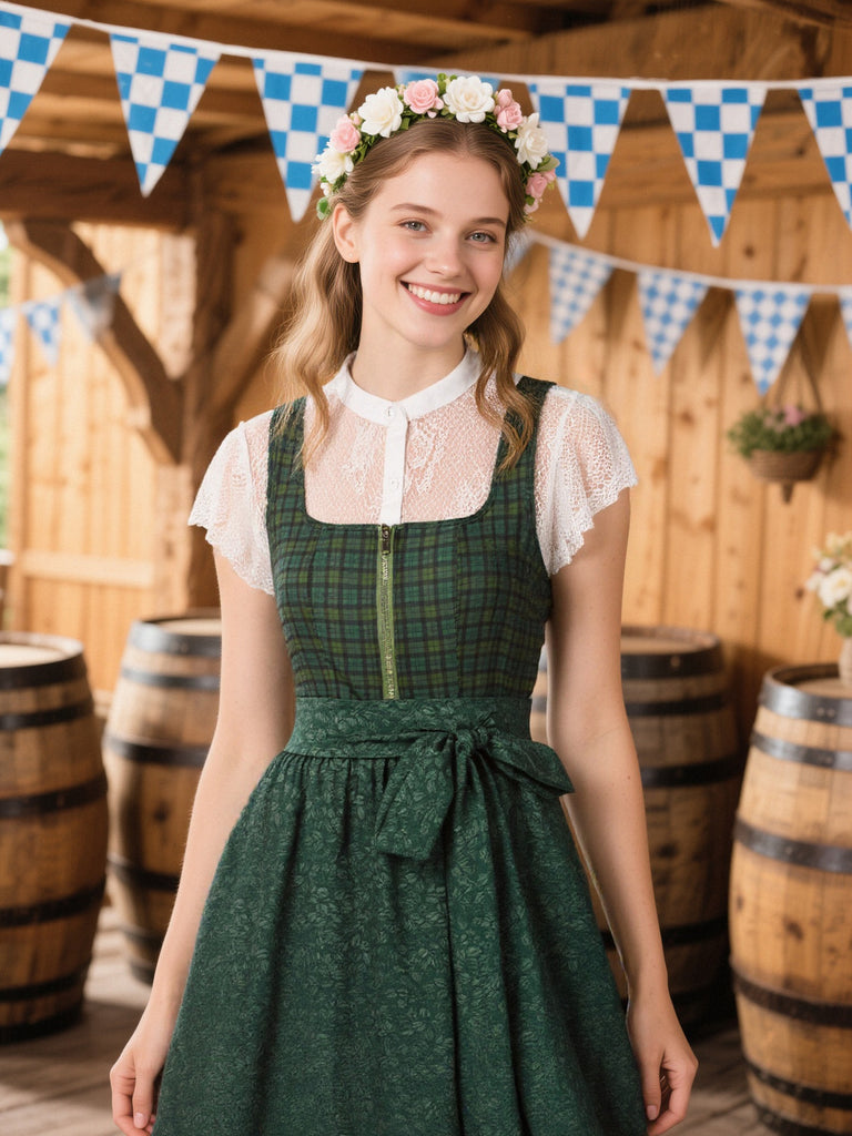 [Pre-Sale] 2PCS 1950s Oktoberfest Crop Top & Plaids Floral Dress With Apron