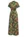 [Pre-Sale] Green 1940s Rose Ruffled Polka Dot Button Jumpsuit