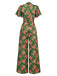 [Pre-Sale] Green 1940s Rose Ruffled Polka Dot Button Jumpsuit
