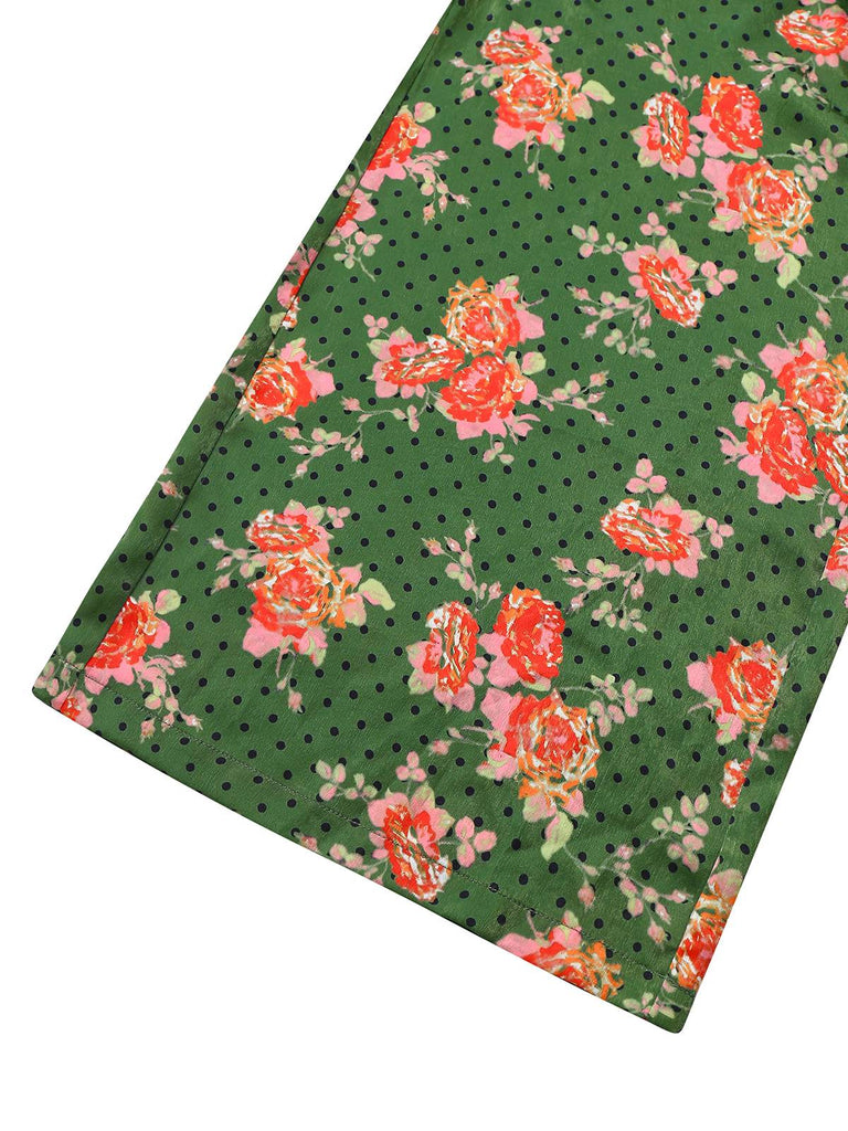 [Pre-Sale] Green 1940s Rose Ruffled Polka Dot Button Jumpsuit