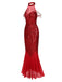 [Pre-Sale] Red 1920s Halter Sequined Beaded Maxi Dress