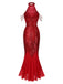 [Pre-Sale] Red 1920s Halter Sequined Beaded Maxi Dress