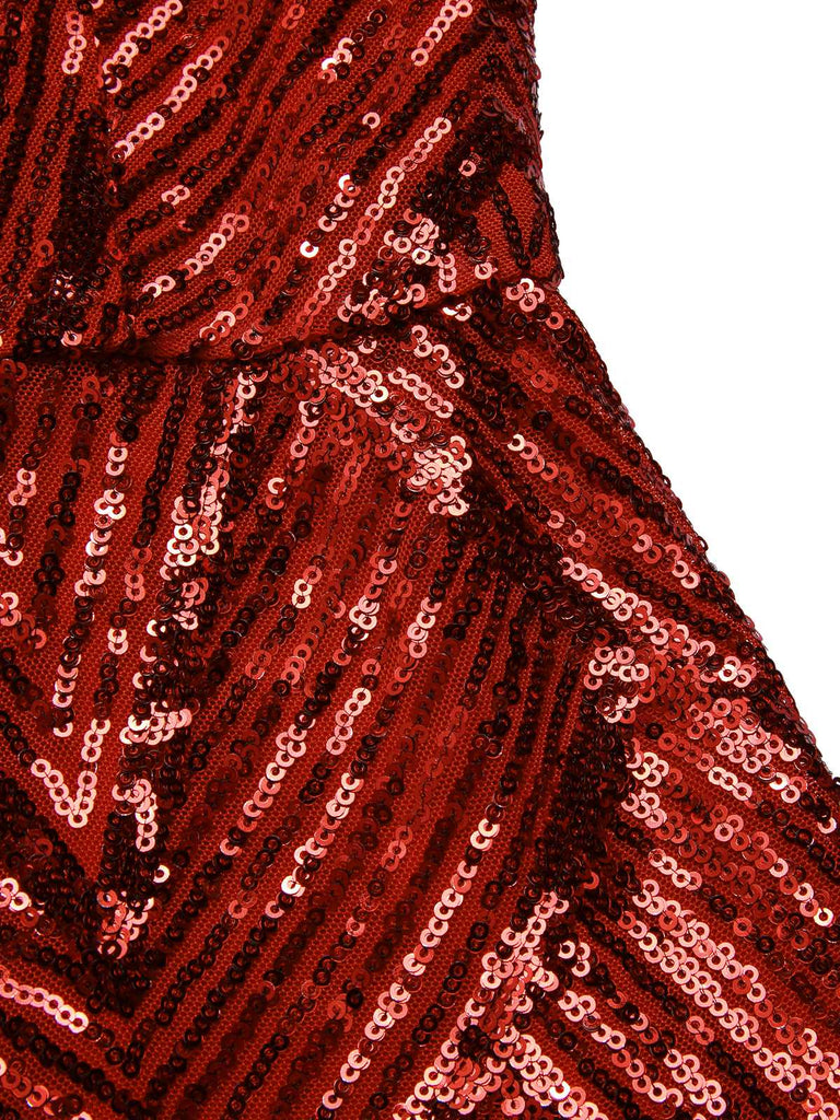 [Pre-Sale] Red 1920s Halter Sequined Beaded Maxi Dress