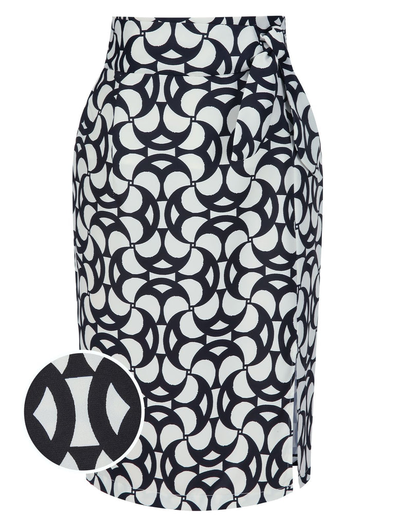 [Pre-Sale] 1940s Geometric Print Twist Slit Skirt