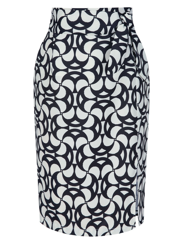 [Pre-Sale] 1940s Geometric Print Twist Slit Skirt