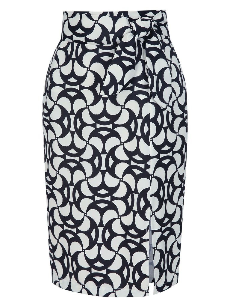 [Pre-Sale] 1940s Geometric Print Twist Slit Skirt