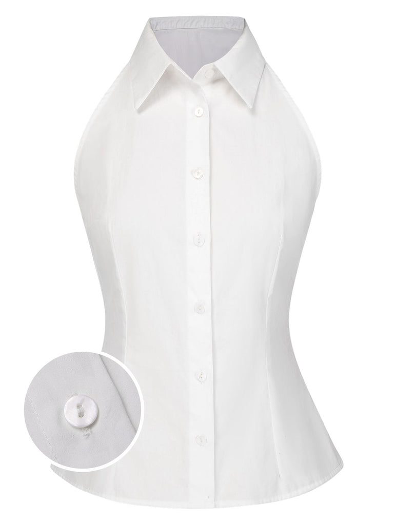 [Pre-Sale] White 1940s Sleeveless Office Style Blouse