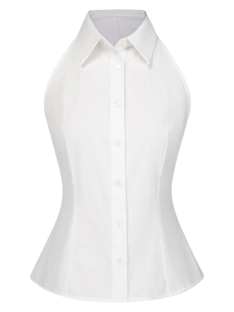 [Pre-Sale] White 1940s Sleeveless Office Style Blouse