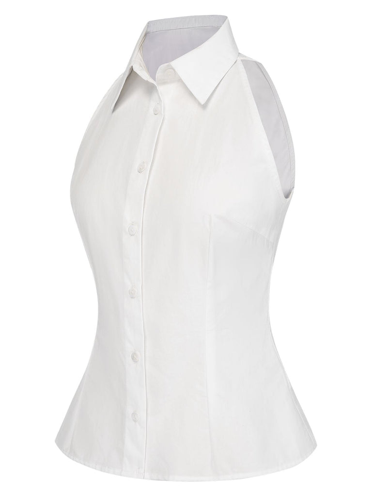 [Pre-Sale] White 1940s Sleeveless Office Style Blouse