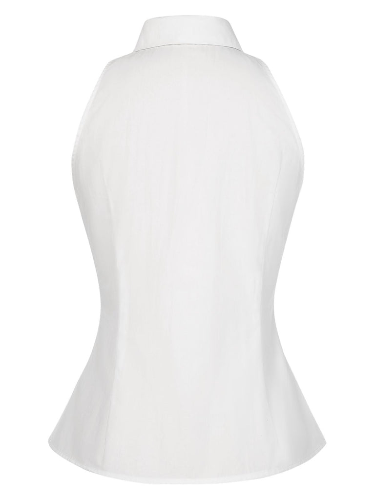 [Pre-Sale] White 1940s Sleeveless Office Style Blouse