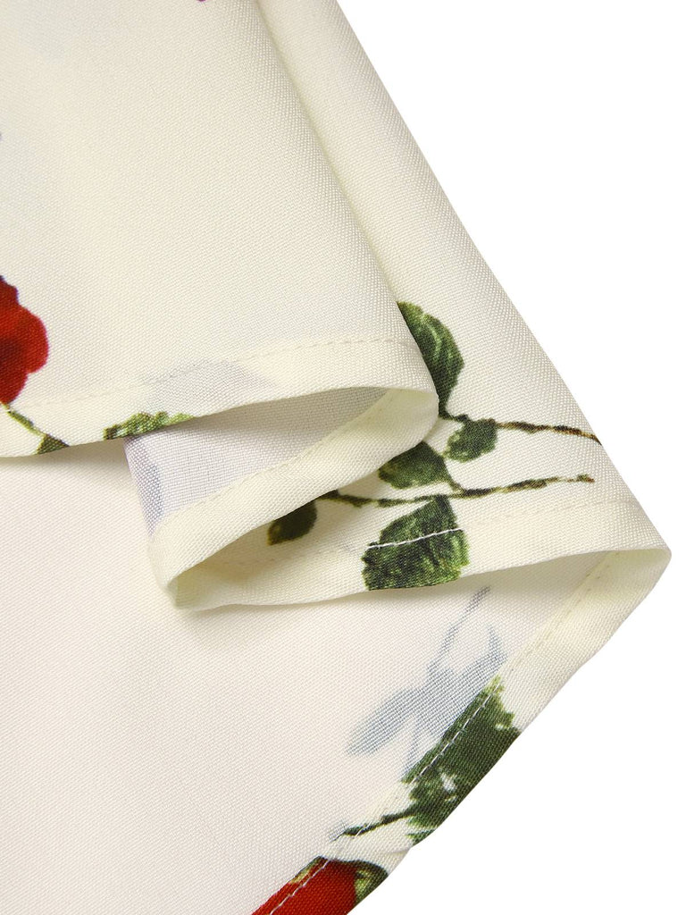 [Pre-Sale] White 1950s Red Rose Ruched Skirt