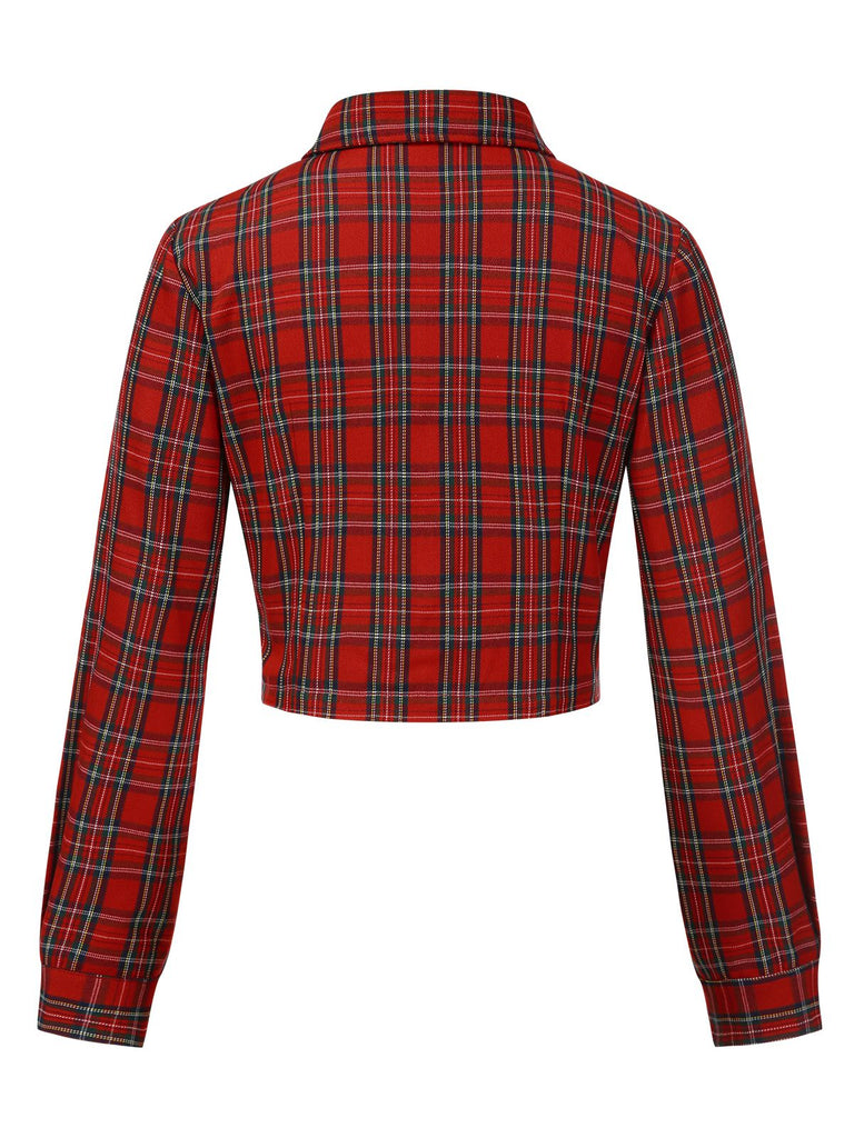 [Pre-Sale] Red 1980s Plaid Patchwork Chain Punk Jacket