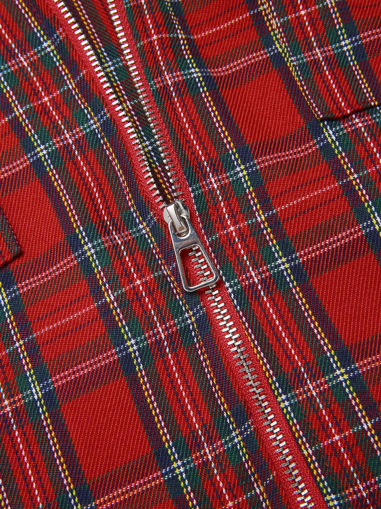 [Pre-Sale] Red 1980s Plaid Patchwork Chain Punk Jacket