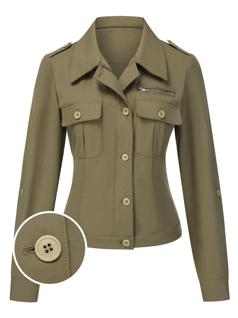 [Pre-Sale] Military Green 1950s Lapel Collar Shirt Jacket