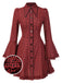 [Pre-Sale] Red 1960s Gothic Plaid Flared Sleeve Lace-Up Dress