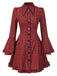 [Pre-Sale] Red 1960s Gothic Plaid Flared Sleeve Lace-Up Dress