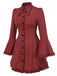 [Pre-Sale] Red 1960s Gothic Plaid Flared Sleeve Lace-Up Dress