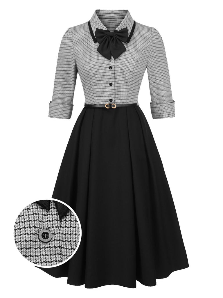 [Pre-Sale] 1950s Houndstooth Detachable Bow Collar Dress