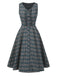 [Pre-Sale] 2PCS Gray 1950s Plaid Ruffled Dress & Cotton Blouse