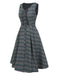 [Pre-Sale] 2PCS Gray 1950s Plaid Ruffled Dress & Cotton Blouse