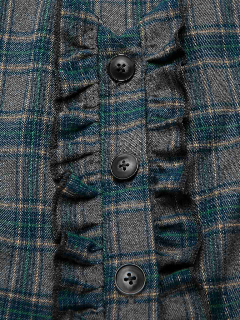 [Pre-Sale] 2PCS Gray 1950s Plaid Ruffled Dress & Cotton Blouse