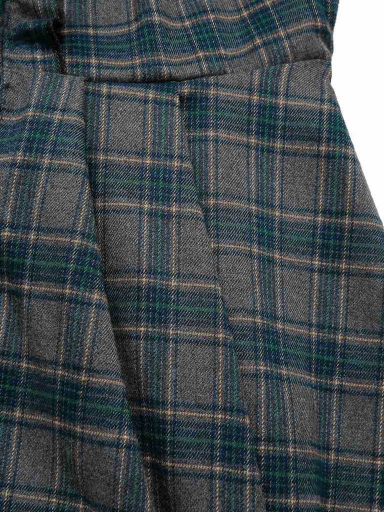 [Pre-Sale] 2PCS Gray 1950s Plaid Ruffled Dress & Cotton Blouse