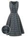 [Pre-Sale] Gray 1950s Plaid V-Neck Sleeveless Ruffled Dress