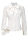 [Pre-Sale] White 1950s Solid Cotton Tie-Neck Bow Blouse
