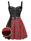 [Pre-Sale] 1980s Steampunk Leather Plaids Chain Belted Dress