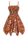 [Pre-Sale] Orange 1970s Hippie Floral Irregular Hem Strap Dress