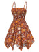[Pre-Sale] Orange 1970s Hippie Floral Irregular Hem Strap Dress