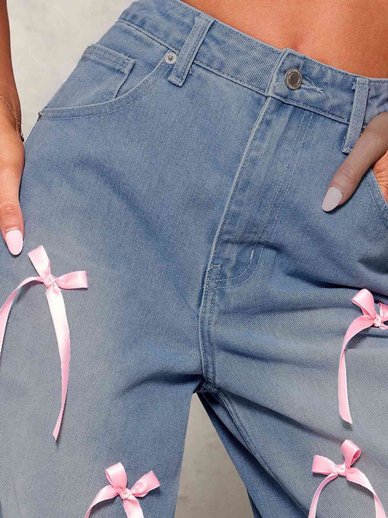 Light Blue 1950s Bow Wide Leg Jeans
