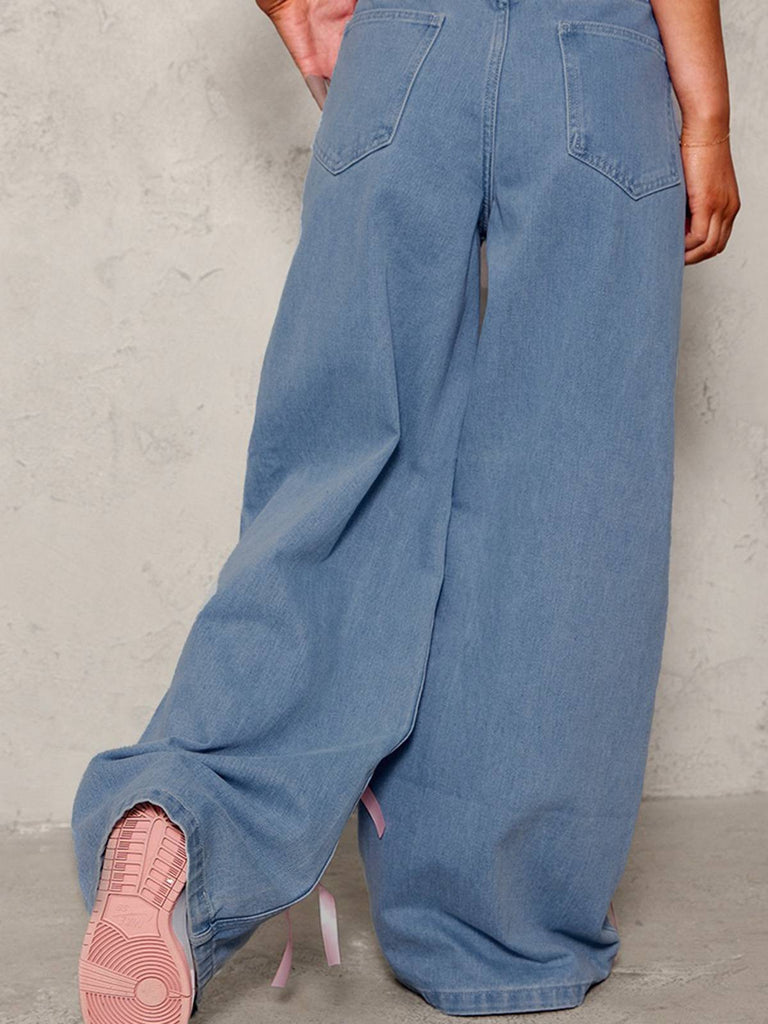Light Blue 1950s Bow Wide Leg Jeans