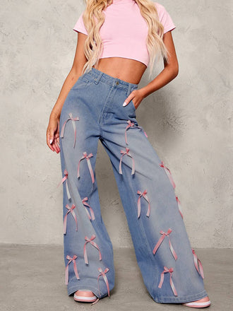 Light Blue 1950s Bow Wide Leg Jeans