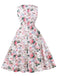 Pink 1950s Floral Bow Sweetheart Neck Swing Dress