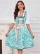 2PCS Sky Blue 1950s Floral Jacquard Dress & Mesh Embroidered Apron