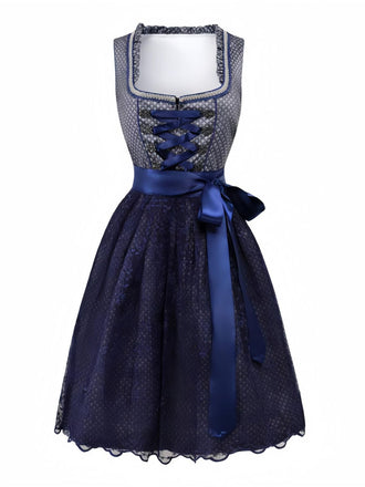 2PCS 1950s Ethnic Floral Lace-Up Dress & Apron