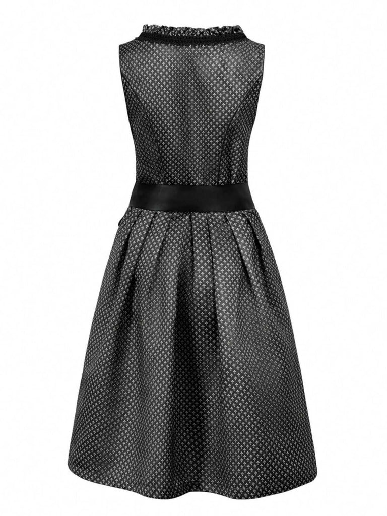 2PCS 1950s Ethnic Floral Lace-Up Dress & Apron