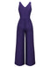 Deep Purple 1970s V-Neck Floral Boho Jumpsuit