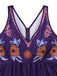 Deep Purple 1970s V-Neck Floral Boho Jumpsuit
