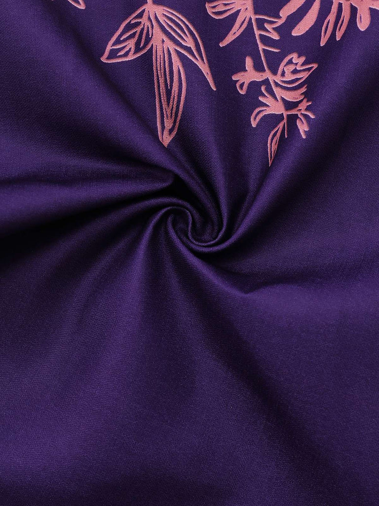 Deep Purple 1970s V-Neck Floral Boho Jumpsuit