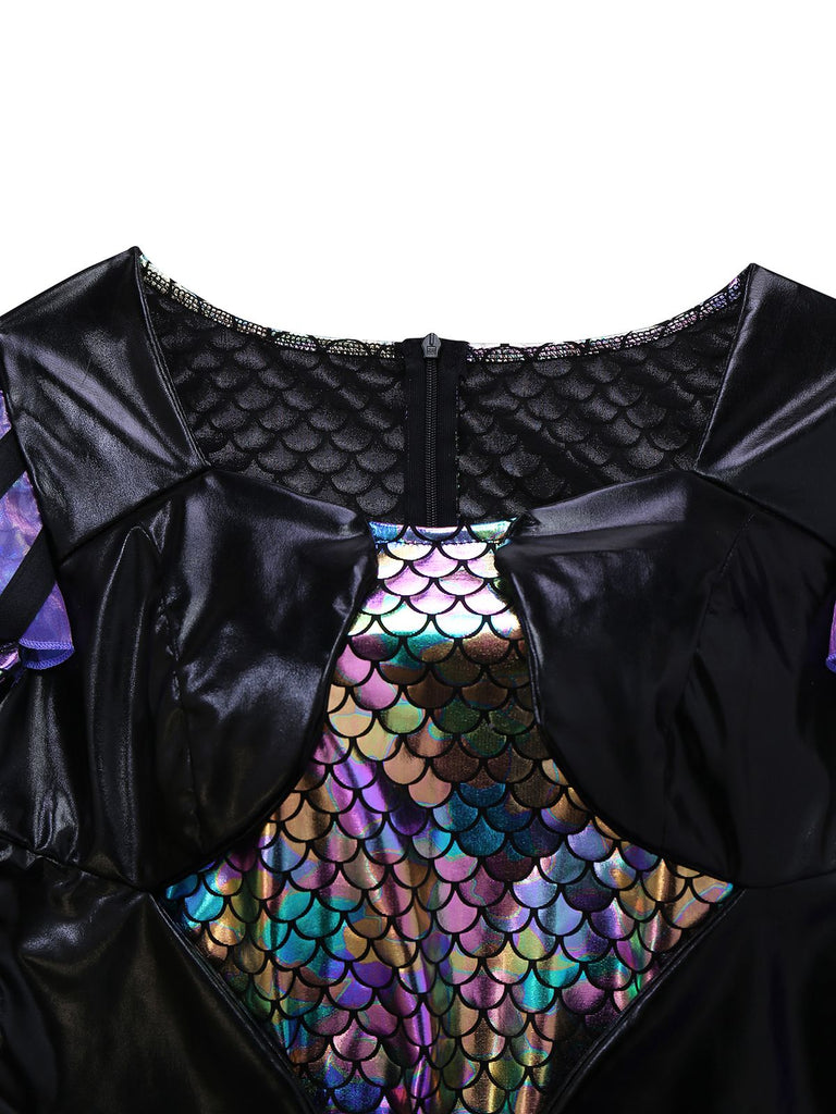Purple 1930s Halloween Vampire Fish Scales Mermaid Dress