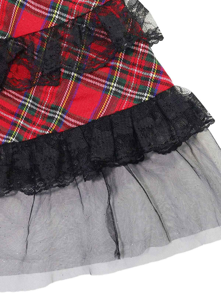 1960s Scottish Tartan Lace-Up Wide-Strap Dress