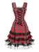 1960s Scottish Tartan Lace-Up Wide-Strap Dress