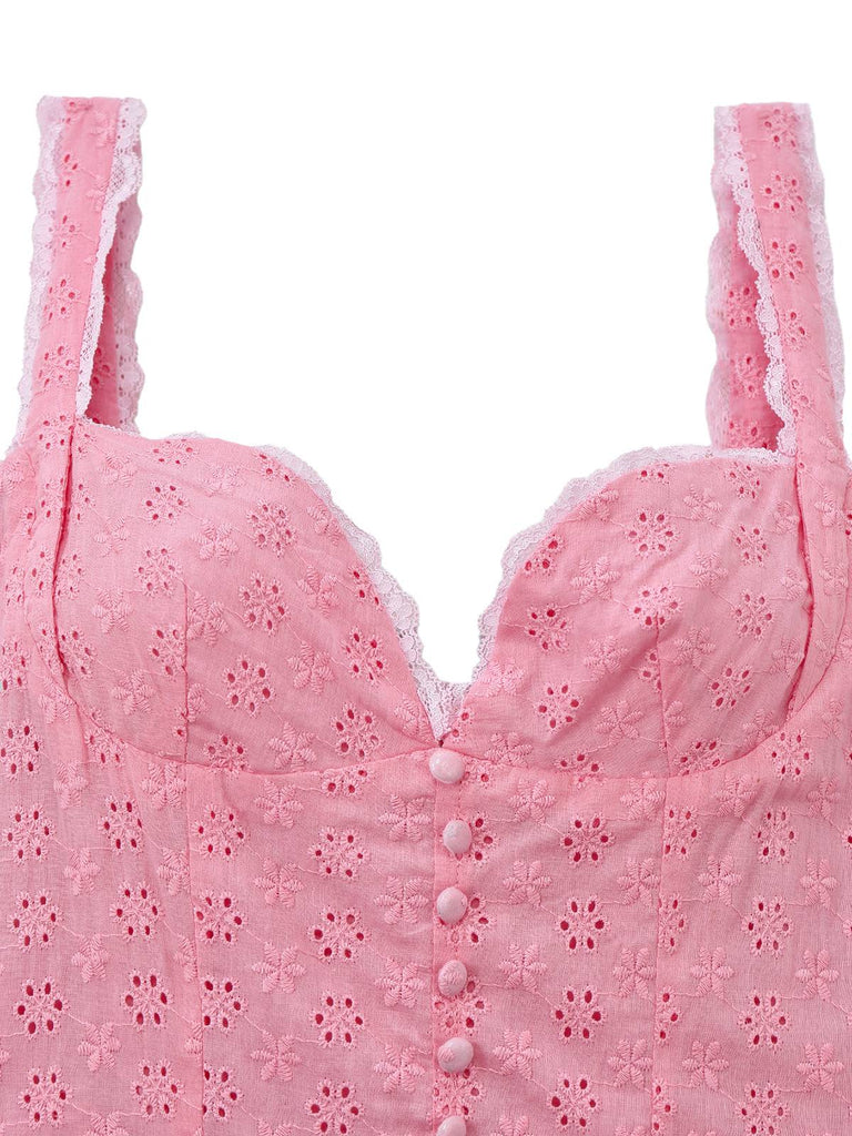 Pink 1950s Lace Floral Embroidered Waist Dress