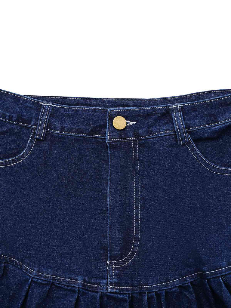 Dark Blue 1960s Ruffled Denim Skirt